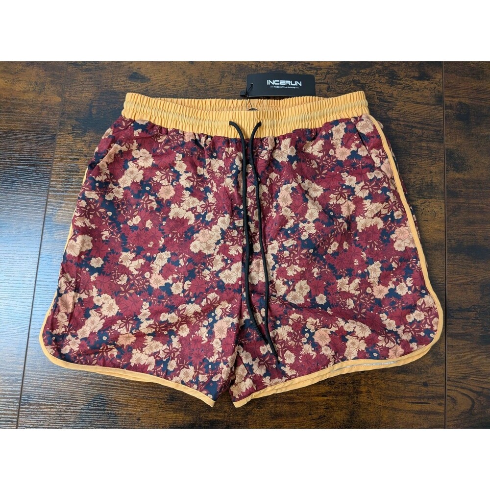 Incerun Shorts Women's Running Shorts‎ High Waist 4" Small NWT Floral Red Orange